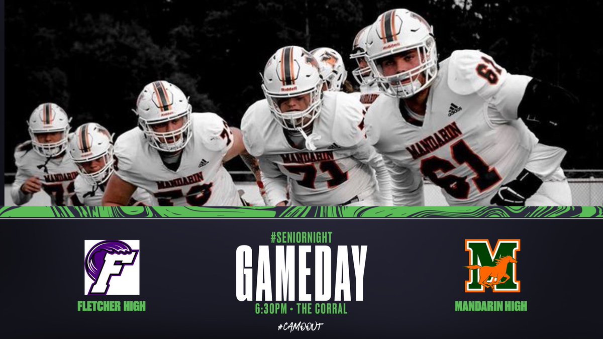 Mustang Nation! One last time to PACK the house! <a href="/FHSBeachFB/">Fletcher Football</a> vs. <a href="/Mandarin_hs_fb/">Mandarin HS Football</a> tonight! Kickoff 6:30pm. #SeniorNight #CamoOut . Let’s go!