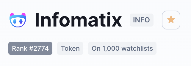 Infomatix_io's tweet photo. We are on 1,000 @CoinMarketCap watchlists in just 24 hours after listing! 🔥🚀

More exciting news to come! 🙌

$INFO #Infomatix #PancakeSquad  #BinanceSmartChain https://t.co/HvczVPTikB