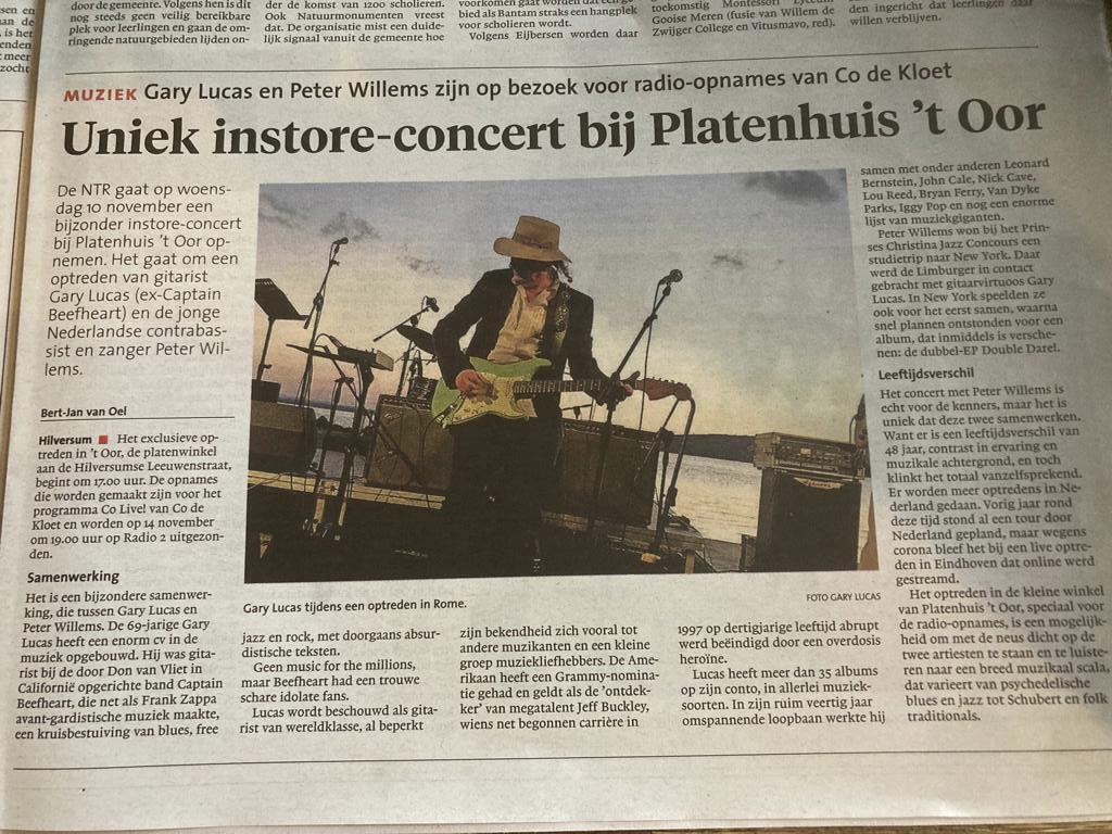 lucasgary's tweet photo. In Dutch newspaper Dagblad van het Noorden today re my instore performance @ #OorRecords Hilversum Wed. Nov. 10th w/ bassist #PeterWillems for our new EP Double Dare Vol. One on ZenneZ. Broadcast on National Dutch radio NTR on #CodeKloet’s long-running show @CoLive! Sun. Nov. 14 https://t.co/xNBtVqywXe