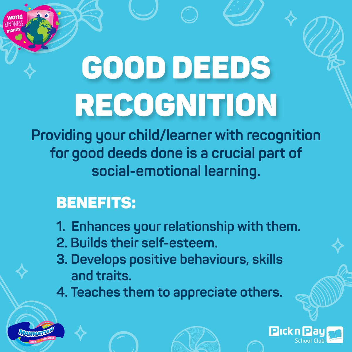 PnPSchoolClub's tweet image. In celebration of World Kindness Month, @ManhattanSweetsSA  has created a recognition programme to inspire more sweet citizens. You can download this kit for free and apply it at home or at school. 

#SweetsForMySweet 
#KindnessCollection 
#ManhattanSweets