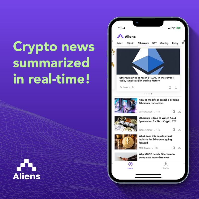 aliensapp's tweet photo. Headlines don't give you enough info while reading the whole article is too time-consuming? Ditch your crypto news apps and get Aliens, the world's first Crypto Live News today! Crypto news delivered in bite-size.