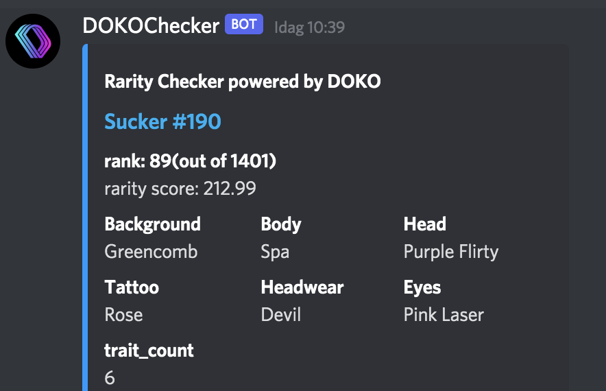 Now you can see your Suckers ranking at our Discord:
discord.gg/suckers - go to Rarity-Check. 

Provided by <a href="/doko_nft/">DOKO_NFT</a> - DOKO is a multi-chain NFT portfolio manager (doko.one) that supports NFTs on Ethereum, Solana, BSC and Polygon. 
Check them out! 😍