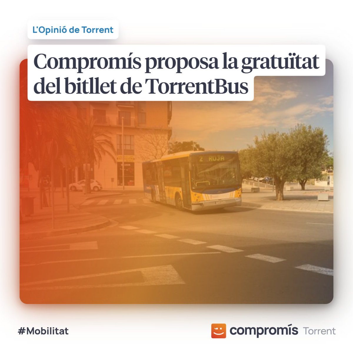 Proposem la gratuïtat del bitllet de TorrentBus 🚌

➡️ La recaptació per l’ús no arriba al 0’1% dels ingressos pressupostaris anuals. Amb aquesta mesura treballem perquè Torrent siga una ciutat més amable, fomentant l’ús del transport públic.

📰 mtr.cool/moepqxvdwr