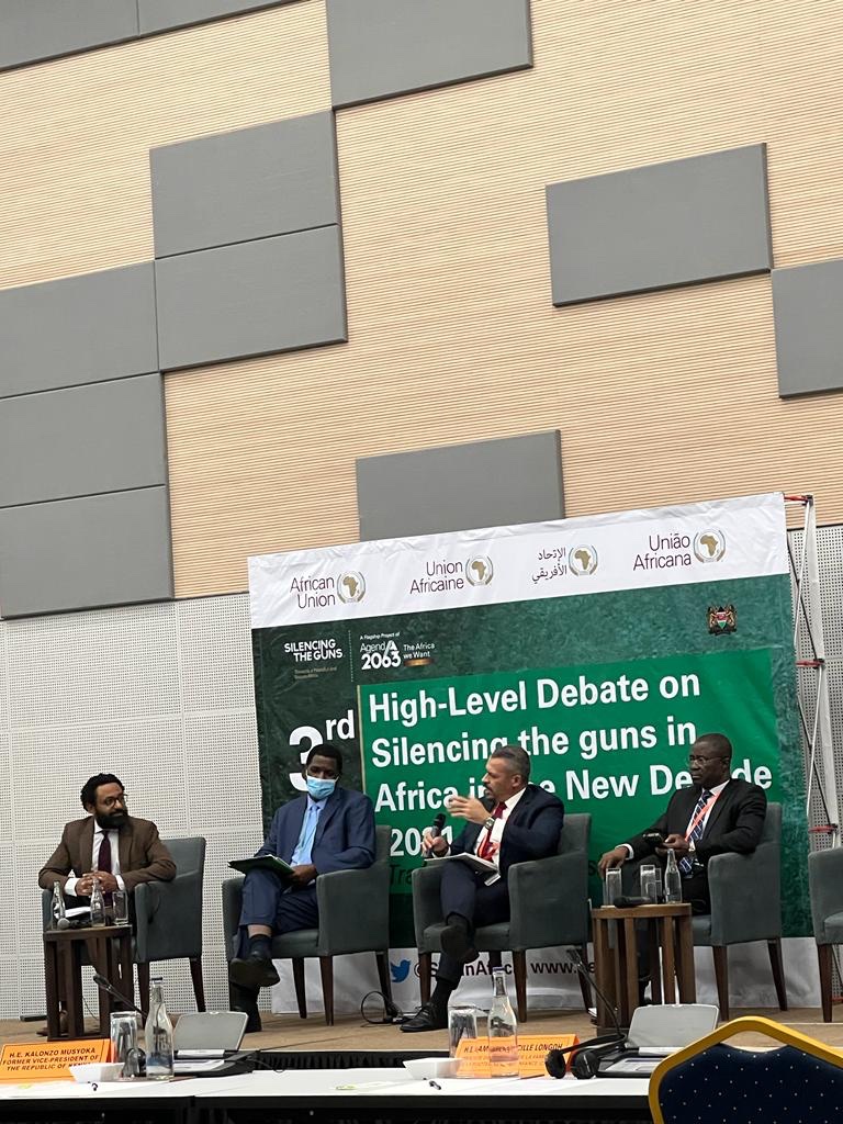 africa_amani's tweet photo. @africa_amani Founding Director moderating a session and participating in the AU #3rd_High_Level_Debate on #Silencingtheguns in the new Decade (2021-2030) under the theme "Transforming the Vision into Reality" https://t.co/lU4tYtZeuh