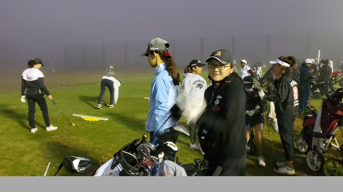 Here we go cold, wet, foggy but the #LadyApaches are up for the challenge #AHSGirlsGolf #ApachePride #ProudCoach #HittingBombs #MakingPutts #RiverRidgeGC #CIFSouthernSectionFinals
