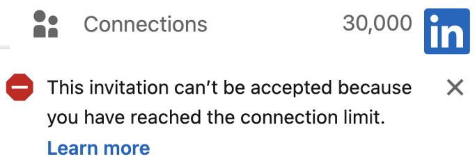 זהו, הגיע הרגע... הגעתי ל30,000 קשרים בלינקדאין, אני לא יכול לקבל בקשות חברות חדשות