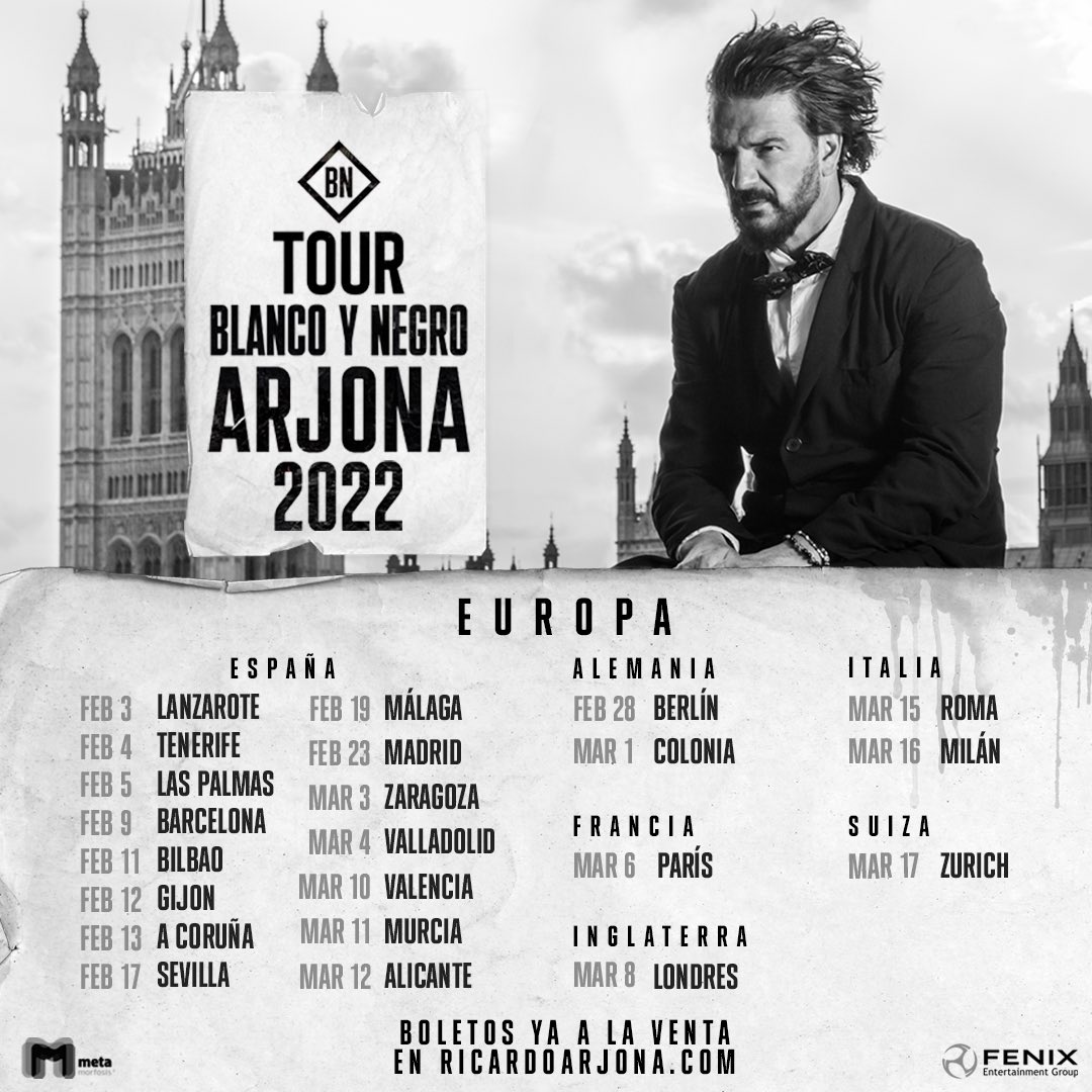 Ricardo_Arjona's tweet photo. EUROPA, los boletos ya están disponibles en https://t.co/rz3zv4uLia
Nos vemos pronto. #BlancoYNegroTour https://t.co/944WBQSaHS