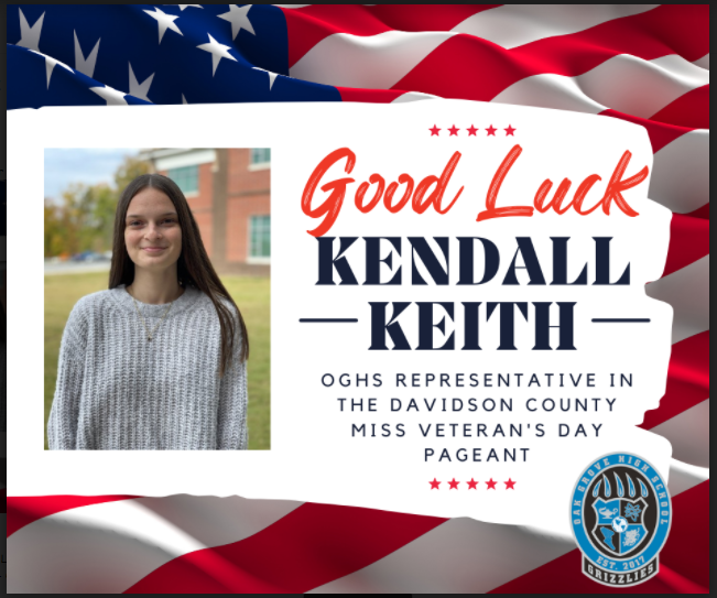 OakGroveHS's tweet photo. Best of luck to Kendall Keith, who will be representing OGHS at tonight's Davidson County Miss Veteran's Day Pageant! A great representative of our school &amp; community! @oakgroveden @OghsStuco #BeOG #GrizzlyPride #BearDown #OGHSFamily https://t.co/AParEv3NvV