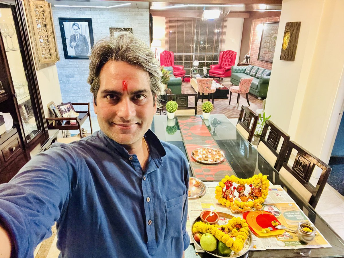 sudhirchaudhary's tweet photo. Special #Diwali selfie after puja. 
#HappyDeepavali everyone. https://t.co/6vpVXQh8GG