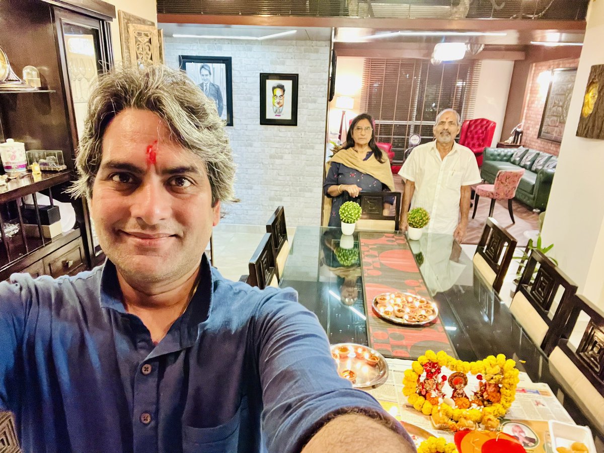 sudhirchaudhary's tweet photo. Special #Diwali selfie after puja. 
#HappyDeepavali everyone. https://t.co/6vpVXQh8GG
