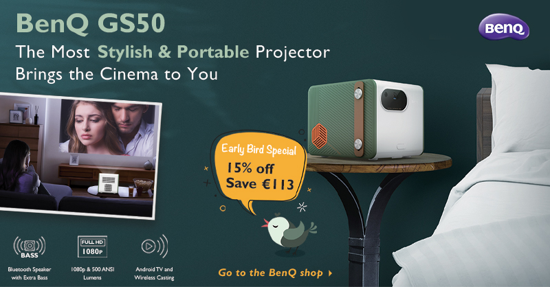 BenQEurope's tweet photo. ✨ Style and functionality meet in the new GS50 ✨

✅ Wonderful color scheme design easily fits in the interior
✅ #FHD resolution &amp; 500 ANSI Lumens
✅ #IPX2 &amp; 2.3ft #drop_proof

🐦 Catch the early bird 15% discount!
⚡ Only 10 units
🗓️ 1.11.21 - 15.11.21

#BenQ #GS50 #earlybird