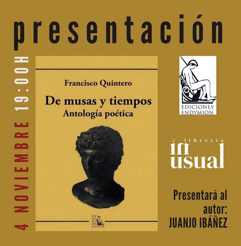 EdiEndymion's tweet photo. Hoy jueves estaremos en la fantástica @InusualLibreria de Granada presentando la antología poética “De musas y tiempos” de @fquinterog. 

¡No os lo perdáis! 

#EdicionesEndymion https://t.co/f6jiW2ufIf