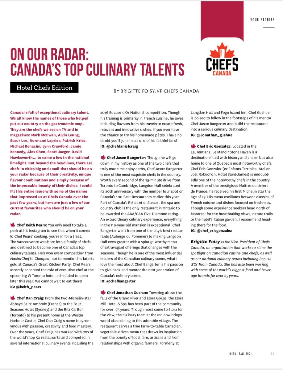 Brigitte Foisy (@torprchick) on Twitter photo In this month’s @menumagca my list of #chefs who should be on your radar hotel chefs edition.... (page 35) discover many of my favourites as part of our <a href="/CHEFSCANADA/">CHEFS CANADA</a> family: <a href="/keith_pears/">Keith Pears</a> @chefdanielcraig <a href="/chefbangerter/">Jason Bangerter</a> <a href="/jonathan_gushue/">jonathan gushue</a> and @chef_ericgonzalez In this month’s @menumagca my list of #chefs who should be on your radar hotel chefs edition.... (page 35) discover many of my favourites as part of our <a href="/CHEFSCANADA/">CHEFS CANADA</a> family: <a href="/keith_pears/">Keith Pears</a> @chefdanielcraig <a href="/chefbangerter/">Jason Bangerter</a> <a href="/jonathan_gushue/">jonathan gushue</a> and @chef_ericgonzalez