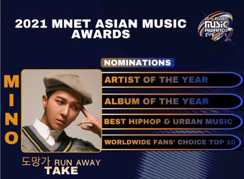 AlwaysSONGMINO's tweet photo. Mino has been nominated for 4 MAMA Awards~

Pre-Votes for Worldwide Fan’s Choice started today, please vote for MINO by RT’ing this tweet or including #MAMAVOTE #mino tags in your tweets. https://t.co/rW4SohrVb2