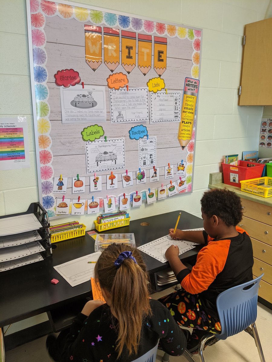Hard at work at the writing center! We love having different options to write about fall! <a href="/MrsBerry_FW/">Mrs. Berry</a>