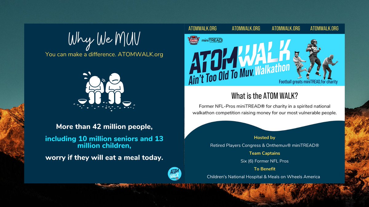 atom_walk's tweet photo. Every mile trekked. Every Dollar Raised. Helps those in need. Show us that you "Ain't Too Old To MUV' and make a difference in our communities. https://t.co/IS4QJm2ig4
#thursdayvibes #ATOMWALK #charity https://t.co/yBeaMxeV6j