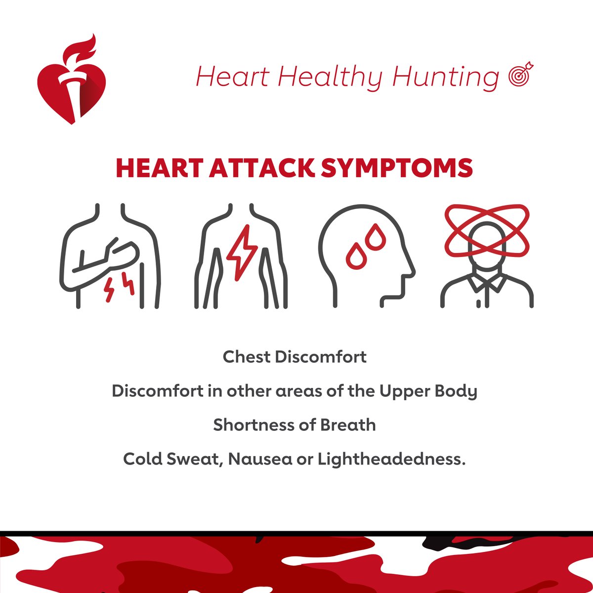 AHA_WV's tweet photo. Would you know if you or someone you know was having a heart attack? If you're heading out to the woods, you should know the signs and symptoms! Check out this infographic and learn them today! #HeartHealthyHunting #AHAWV https://t.co/jz3JoRaMpc