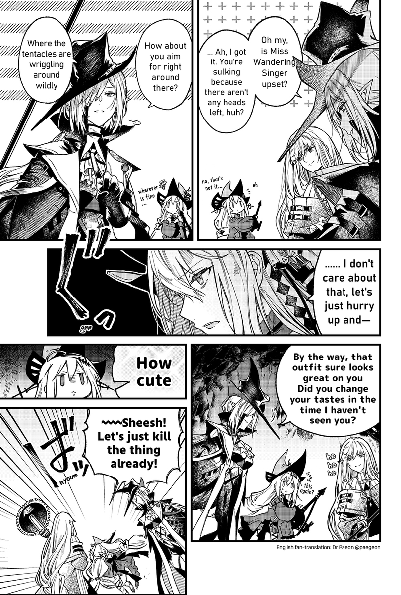 English Fan translation of [Arknights OPERATORS!]
Special Episode "Under Tides" 2
(Official Arknights JP Twitter comic)

The Hunters are fighting with the force of surging waves, but the topic brought ashore is...?

#Arknights #OPERATORS_EN 