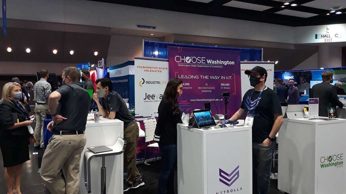 WAStateCommerce's tweet photo. We’ve left our virtual Zoom backgrounds behind and are in person at IoT World / AI Summit in the heart of Silicon Valley. Come visit us at Booth IOT310 and meet the visionary tech talents #Industrility #Metrolla #Tignis @JeevaWireless. @IoTWorldSeries #IoTWorld #ChooseWashington https://t.co/6ypbk2Mw01