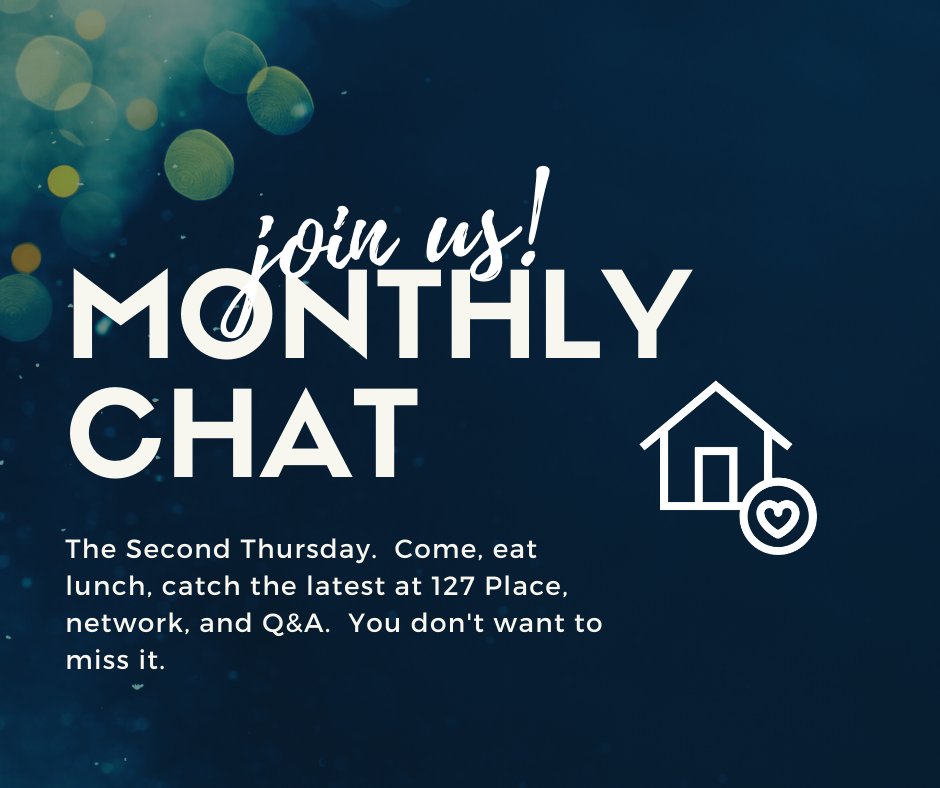 127Place's tweet image. It's almost that time for the monthly chat!  RSVP for your Chick Fil A lunch and come on out!  We'll have a good time.  For more details and to RSVP, click here:  flipcause.com/secure/cause_p…