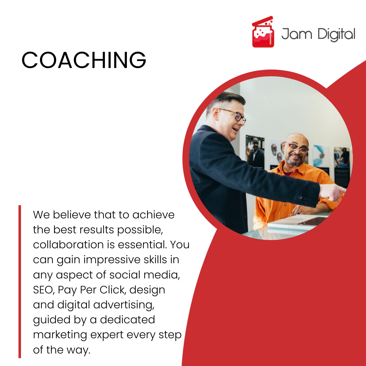 98% of people felt their knowledge and ability increased after Digital Marketing coaching sessions.

Having a digital marketing coach ensures no time-wasting on strategies that won’t benefit your business.

Book a meeting: ow.ly/myq750GAV6C