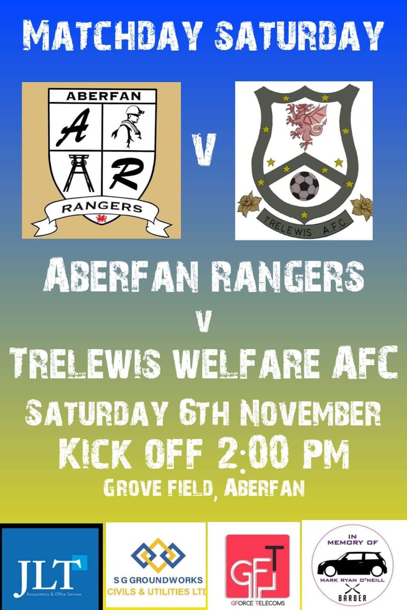 After last week's wash out, it's back to action for our 1st team who take on another newly formed club <a href="/aberfanrangers/">Aberfan Rangers FC</a> on the Grove. With just the one game for the welfare, there will plenty of support going up to watch the lads 💙💛💙💛
