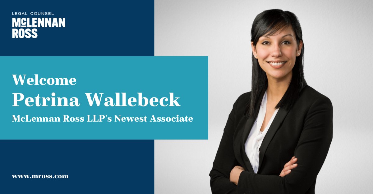 mclennanrossllp's tweet photo. Please extend a warm welcome to Petrina Wallebeck! An experienced litigator, Petrina joins our exceptional Insurance Defense team. Welcome! https://t.co/v4Ykcm9D8l #MRGrows https://t.co/WWnJVDonSY