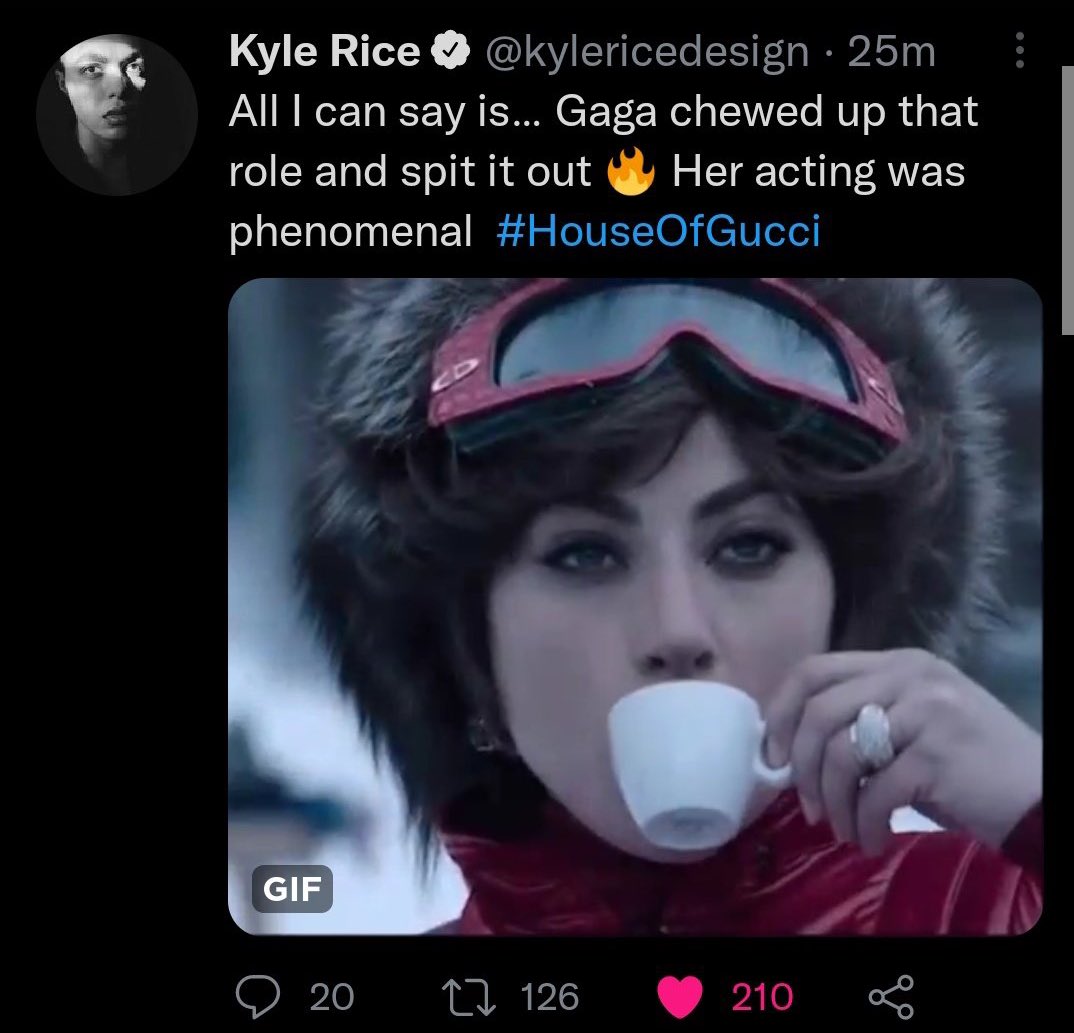 joey_monda's tweet photo. First House of Gucci reviews really giving me that buzz. Lift the embargo! Let me see that fresh tomato 🍅 https://t.co/OTTpy5N7CQ