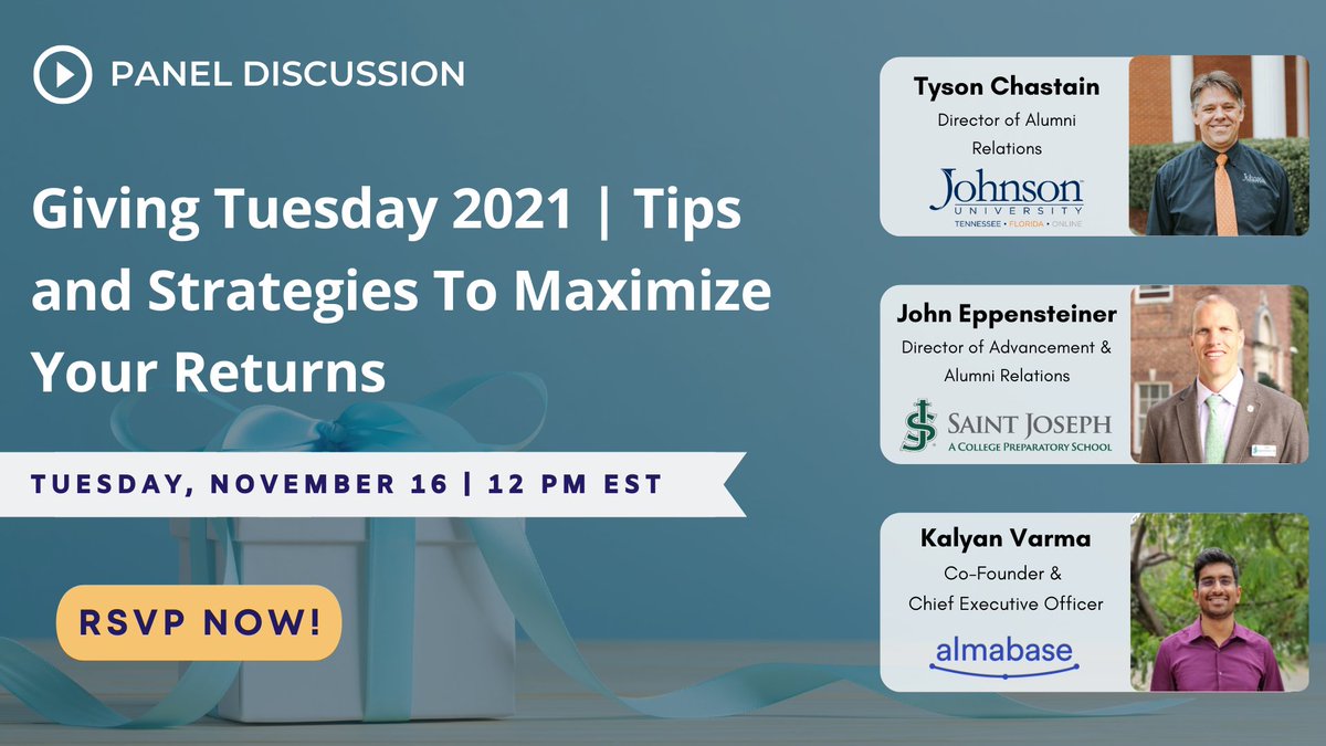 almabaseapp's tweet image. Looking to kick-start this season of Giving with a successful #GivingTuesday campaign? 
⏩ RSVP now: hubs.la/H0-D0TQ0

#AlumniRelations #AlumniCentricity #GivingDay #Gifts #AlumniEngagement #Fundraising