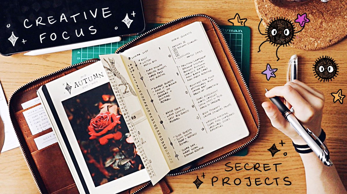 mythicflux's tweet photo. new bullet journal video! plan a new month with me as i set up my bullet journal for mid-autumn.

mid-autumn in my bullet journal 🍁
https://t.co/R7KcPgHs6B https://t.co/nR3L4aMavX