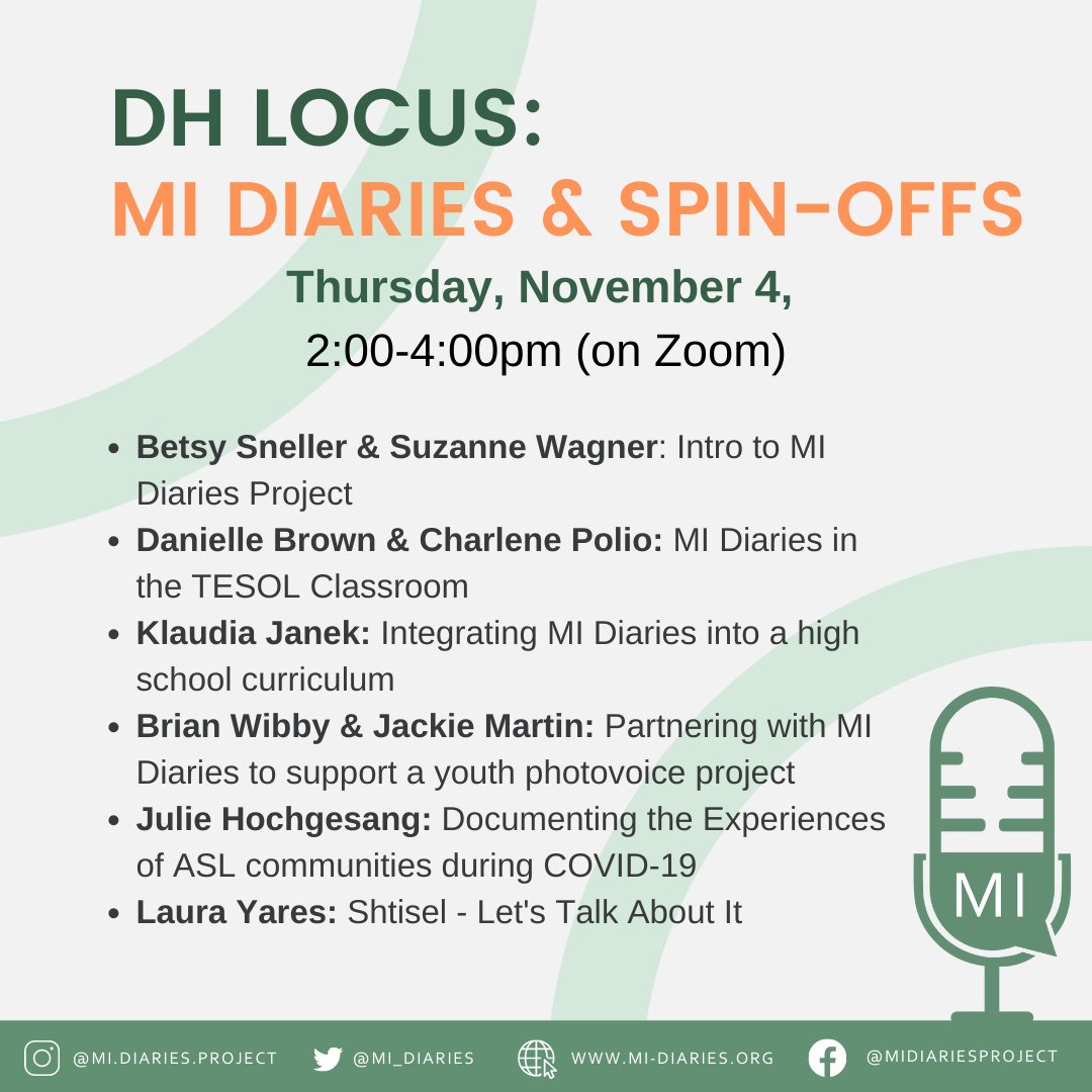 DHatMSU's tweet image. Today’s the day! Join us for the DH Locus at MSU: "Spin-offs: MI Diaries as a Starting Point." Hear fellow academics and community partners present their MI Diaries-related projects. Register now to join the discussion! #MSUDH @mi_diaries 1/2