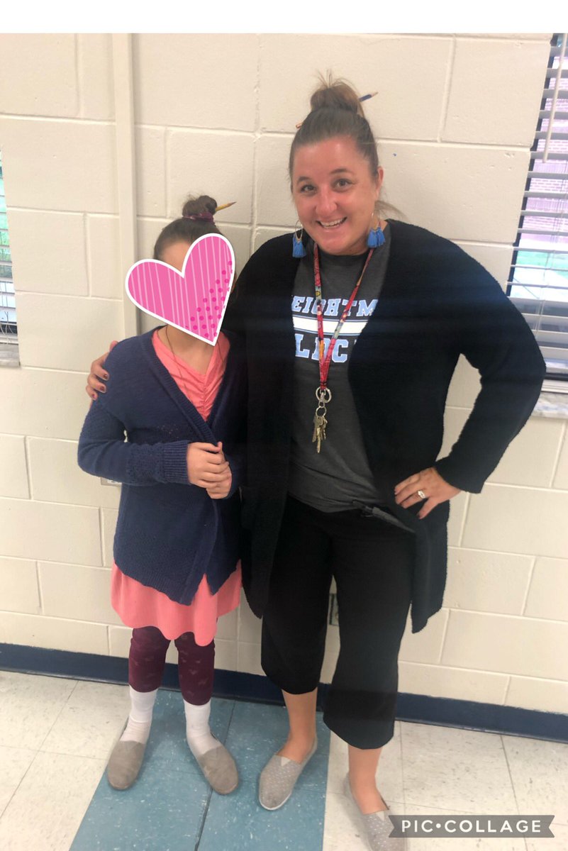 Jessiusf's tweet photo. Today’s Themed Thursday is “Dress Like a Teacher” and I found a twin!!!!#TeachersAreTheBEST #sameshoes #samehairstyle #samesweater https://t.co/1EOTIgbMtF