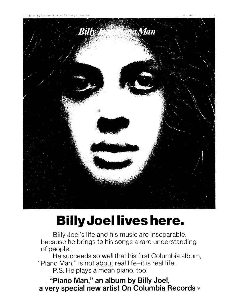 billyjoel's tweet photo. A 'Piano Man' throw🔙
The album 'Piano Man' was released on this day in 1973. https://t.co/eHNv9rZ05C