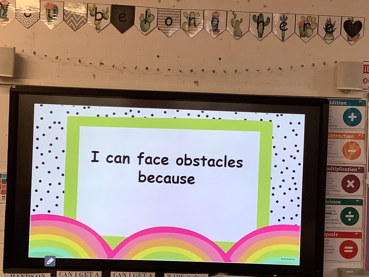 MsMatthewsHCPS's tweet photo. This week’s affirmation @HazelSchool I can face obstacles because I have the power in me #schoolsong #wellbeing #hazelpride https://t.co/cXvXUQ68sl