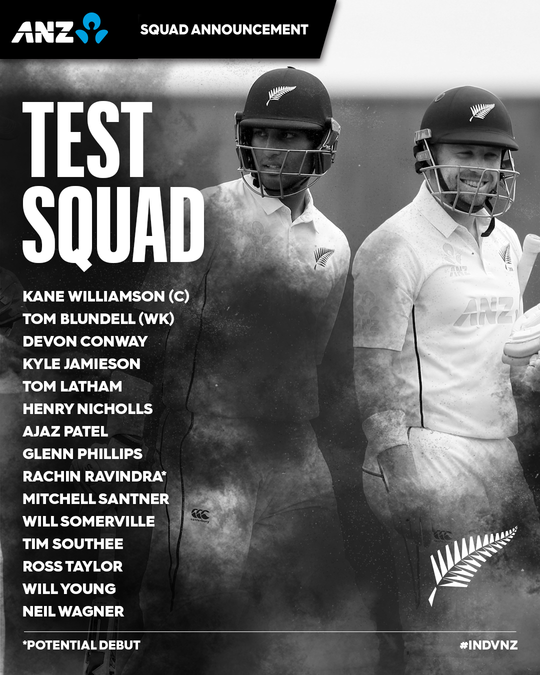 BLACKCAPS on Twitter "The squad for the team's Test Series against