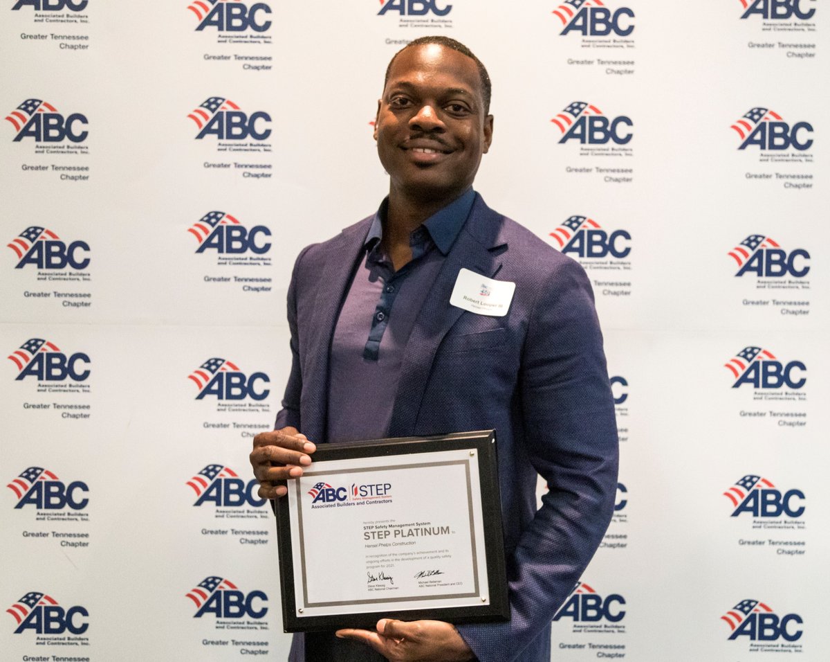 HenselPhelps's tweet photo. Hensel Phelps was awarded the 2021 ABC STEP Safety Management System Award at the PLATINUM level by @ABC_Tennessee for our 2020 Safety Program. Thank you to our staff for continually making safety a priority on our projects! #Award #Safety #STEP #CheckConnectCommit https://t.co/ZEM6YeSaqQ