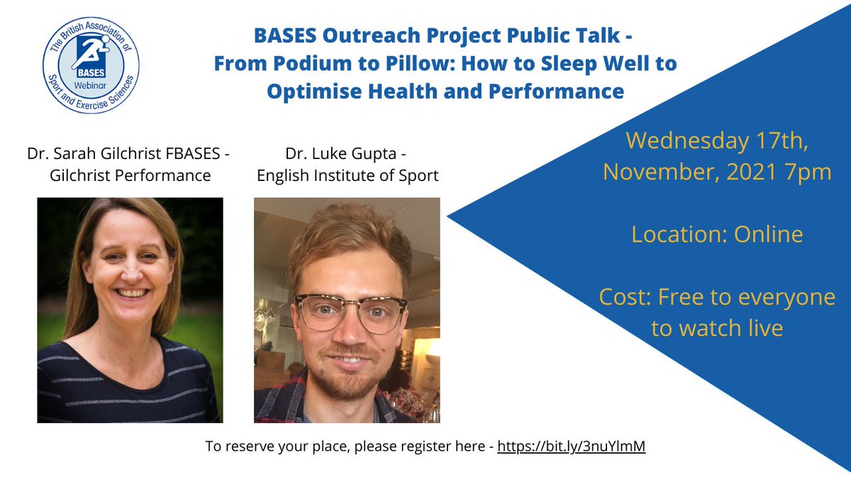 CASES (@casessocial) on Twitter photo BASES Webinar - From Podium to Pillow: How to Sleep Well to Optimise Health and Performance. Wednesday 17 November 2021 19:00 - 20:00 GMT. To register see the following link: bit.ly/3nuYlmM #webinar #sport #exercise #science <a href="/SarahLGilchrist/">Dr Sarah Gilchrist FBASES</a> <a href="/Lukegup86/">Luke Gupta PhD</a> @TheSleepCharity BASES Webinar - From Podium to Pillow: How to Sleep Well to Optimise Health and Performance. Wednesday 17 November 2021 19:00 - 20:00 GMT. To register see the following link: bit.ly/3nuYlmM #webinar #sport #exercise #science <a href="/SarahLGilchrist/">Dr Sarah Gilchrist FBASES</a> <a href="/Lukegup86/">Luke Gupta PhD</a> @TheSleepCharity