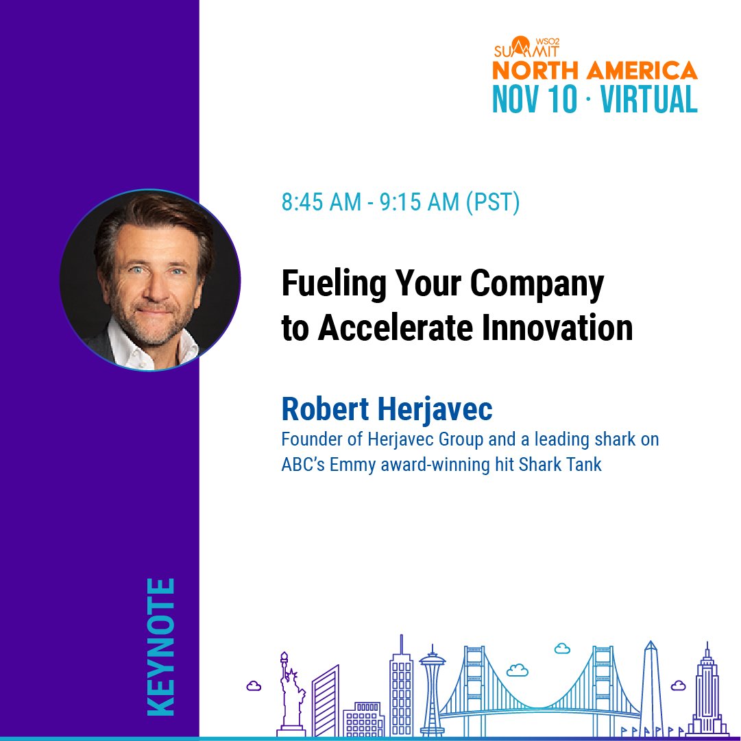 robertherjavec's tweet image. Join me at the virtual @WSO2 Summit North America on Nov 10 for a fireside chat with WSO2 VP &amp;amp; GM of North America Greg Stuecklin. I&apos;ll be discussing the impact of the COVID-19 pandemic on many companies&apos; approaches to innovation. Register here wso2.com/summit-2021/no… #WSO2Summit
