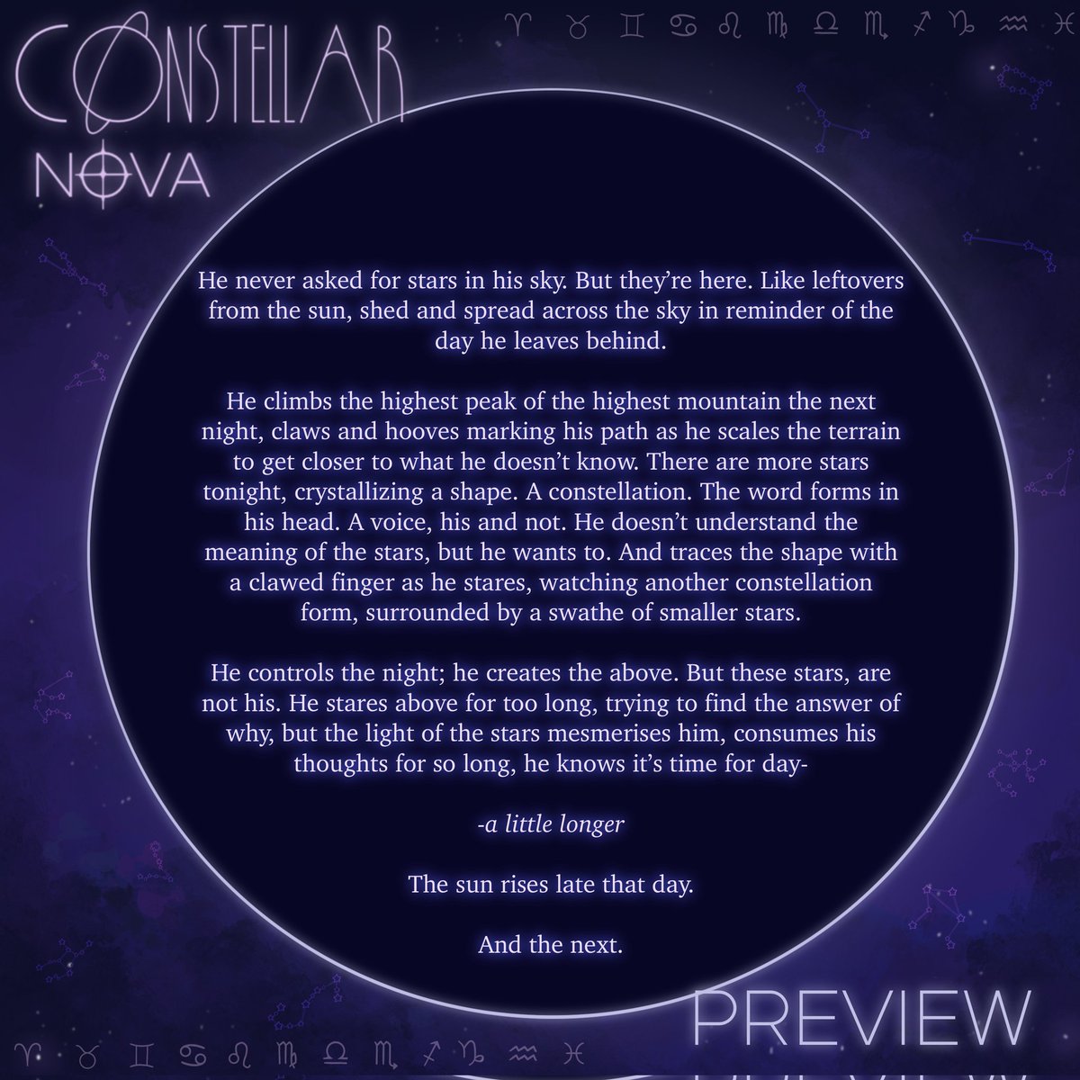 grabthemhorns's tweet photo. So excited to share my preview for @Constellar_Zine 🌌💜!
I wrote it in collab with the ever wonderful Ash.
--
Who is mesmerised by the night's skies? And who painted those stars? ✨ https://t.co/M3FbqNsXri