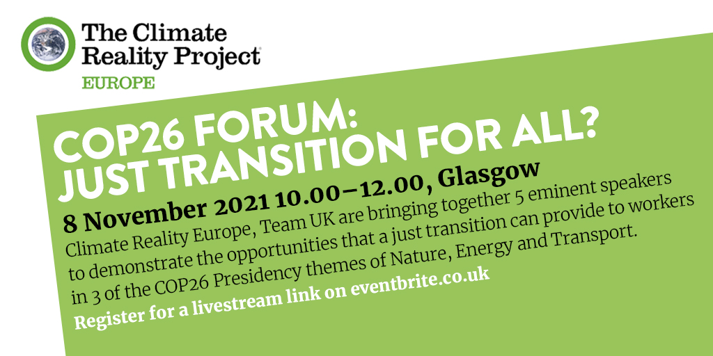 At #COP26, we must see concreate plans for a truly just transition off of fossil fuels. On November 8, join <a href="/ClimateCEE/">Climate Reality EU</a> and a lineup ofeminent speakers to hear what that really means —and the opportunities it provides.

Register for the livestream: eventbrite.co.uk/e/cop26-forum-…