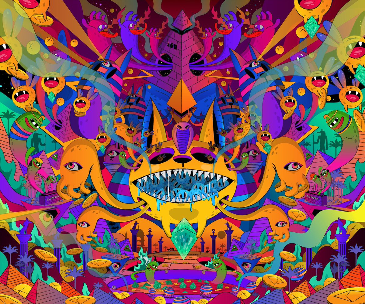 THEJUM569's tweet photo. Hello everyone,I just listed my 8th artwork on @withFND 🧞‍♂️💥🧞‍♀️🐸

💥“PHAROH CRYPTO PARTY”💥

 Hope you all enjoy watching my artwork.

Link : https://t.co/MebuonIZNi

Thank you.😃 https://t.co/OZPCMSZnqH