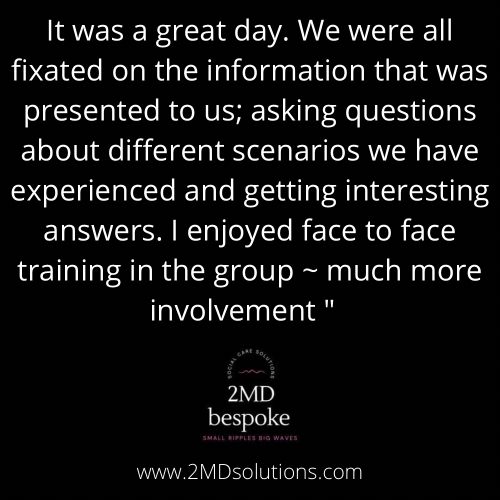 2mdSolutions's tweet photo. Great feedback from some recent training we delivered to the wonderful team at #AlternativeApproach 

#Safeguarding #2MD #SmallRipplesBigWaves https://t.co/t1BvXd6h7G