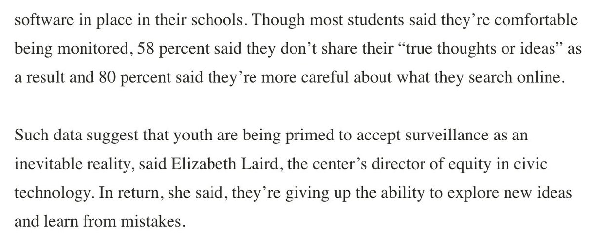 tijmenschep's tweet photo. Some schools in the USA try to to detect mental health issues by surveilling what students share online. But in the long run it could condition children to surveillance, which creates mental health issues of itself.

https://t.co/3o38D0fjEF

#socialcooling #selfcensorship #gaggle https://t.co/PyRedtWAiD