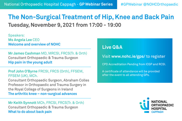 NOHCOrthopaedic's tweet photo. Hip conditions can affect a patient from birth to old age. Join the #GPWebinar @NOHCOrthopaedic - 5 pm, 09.11.2021, to hear Mr James Cashman, Consultant Orthopaedic Surgeon discuss hip conditions, their management and outcomes. https://t.co/wMpmgOnV4i @IMT_latest @med_indonews https://t.co/jw85G30LHH