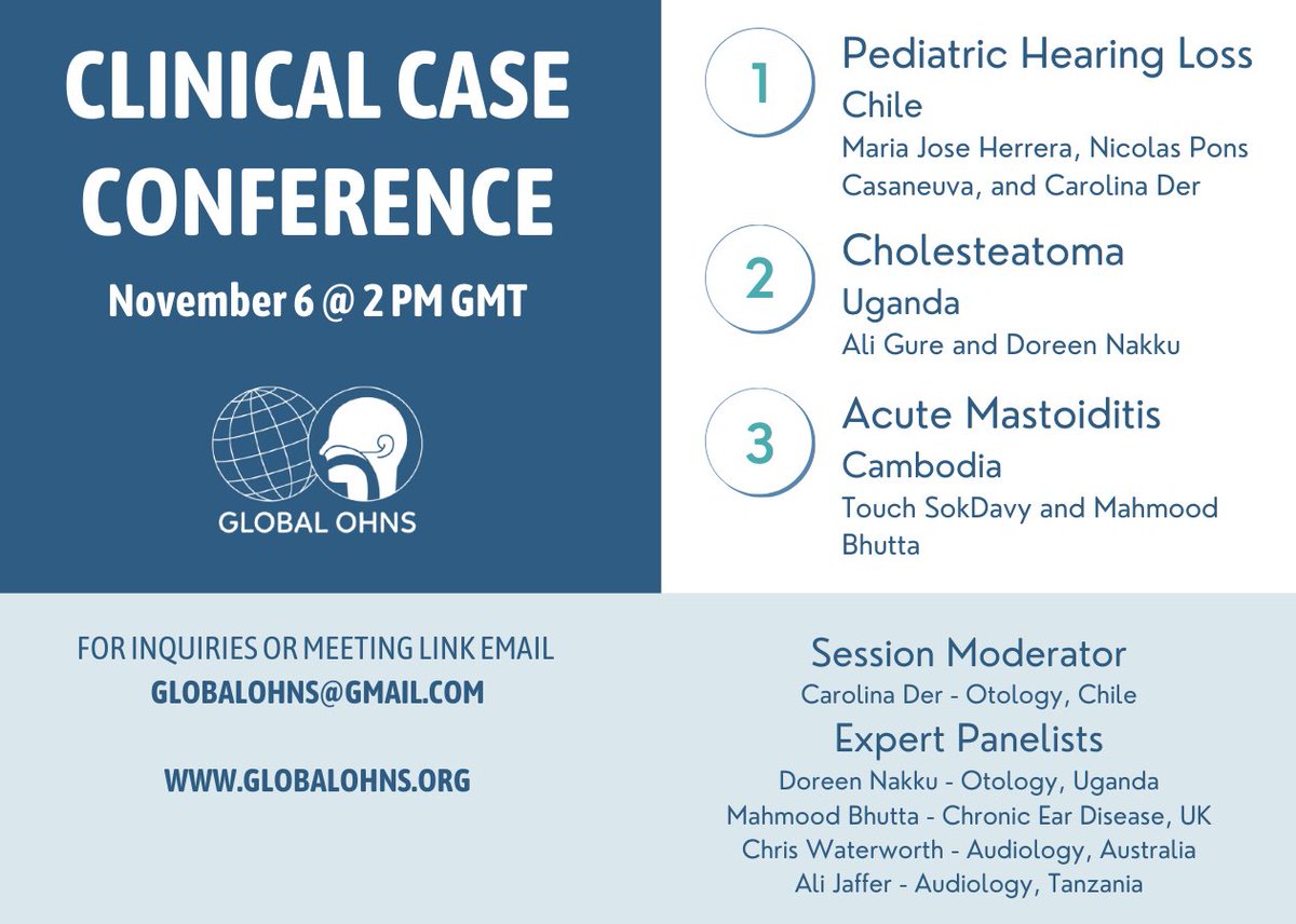 globalohns's tweet photo. Join us on November 6 for our Global OHNS Clinical Case Conference! The event is free, online and will have an amazing panel of speakers! Get the meeting link by contacting us at globalohns@gmail.com https://t.co/WdZJ6VqZgF