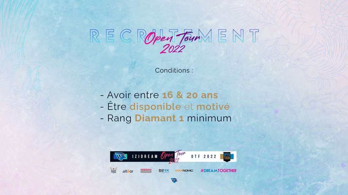 ❗️ANNONCE RECRUTEMENT ❗️

Recherche des futurs cracks de la faille, pour la saison 2022 de l'Open Tour France. 

Merci de postuler avec le lien ci dessous
➡️forms.gle/VwsGH7V2uveppM…

N'hésitez pas à partager👊