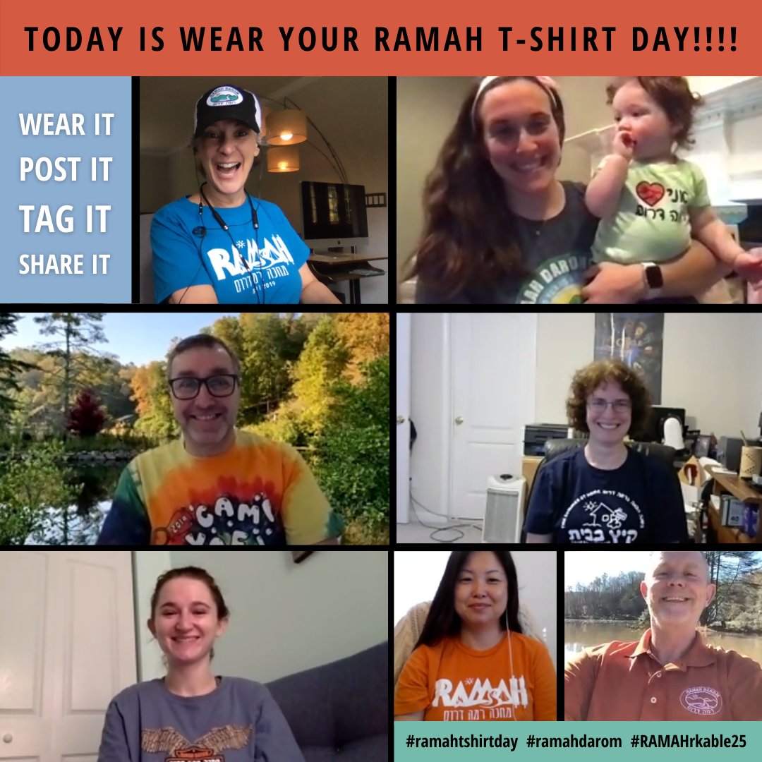 RamahDarom's tweet photo. Today is Wear Your Ramah T-shirt Day! 👕 Grab your gear and show your Ramah Darom ruach (spirit)!!! Post pictures here or on your favorite social platform with hashtags #ramahtshirtday, #ramahdarom, #RAMAHrkable25. https://t.co/Jjwq5b2hk5