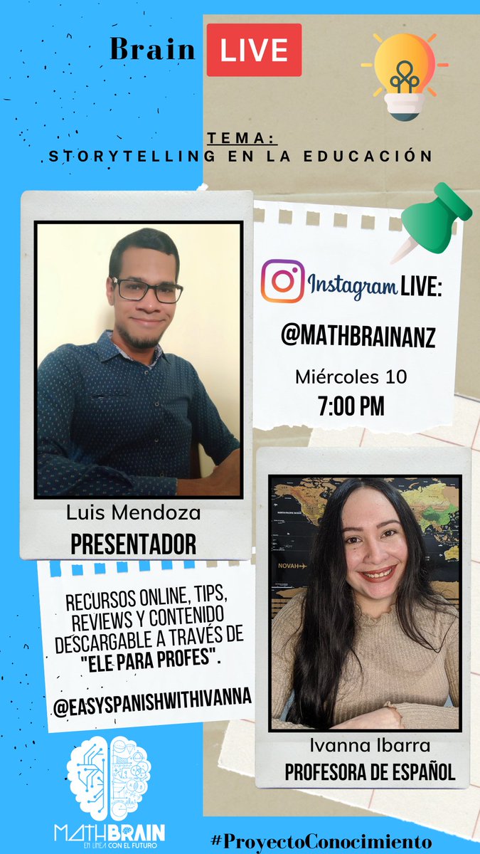 MathBrain_'s tweet photo. La próxima semana en una nueva edición de #BrainLive estaremos conversando con Ivanna Ibarra, profesora de español, acerca del 'Storytelling en la educación'

¡Los esperamos! 

👨🏾‍💻🧠👩🏼‍🏫 https://t.co/WZRsZdiMYQ