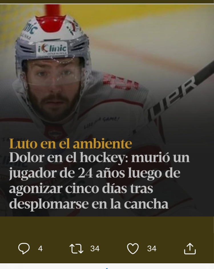 Tibucanalla's tweet photo. @Solchi1986 Hay más , ayer dos jugadores de hockey sobre hielo de 24 años Muertos y un tercero con miocardios https://t.co/BGWRO2FODm