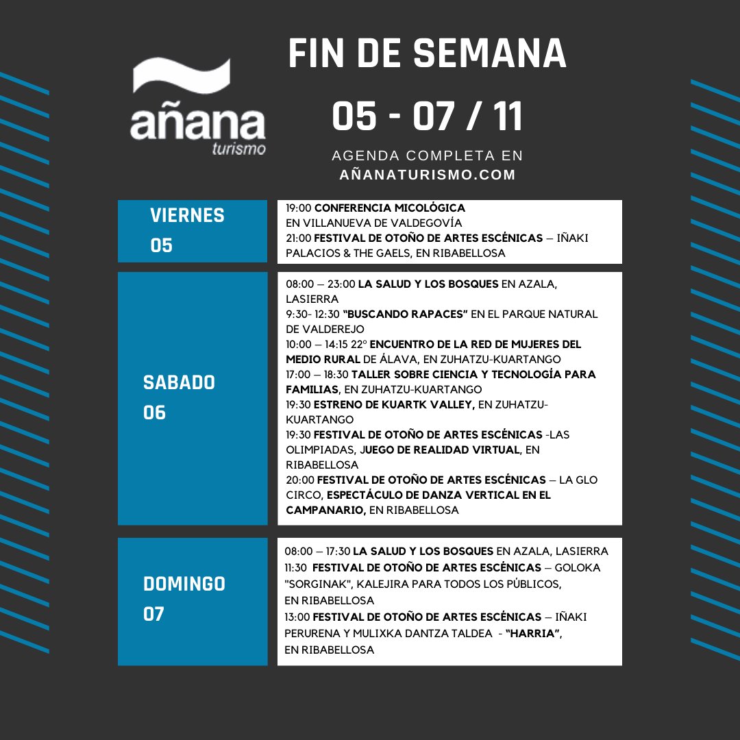ananaturismo's tweet photo. 🗓️ Este finde en #Añana...
🗓️ Asteburu honetan #Añanan...
#taller #conferencia #valderejo #parque_natural #kuarkvalley #realidad_virtual #danza #estreno https://t.co/UGBTC7924o